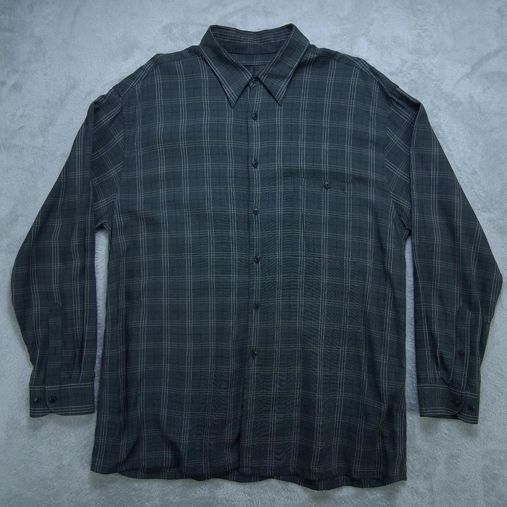J Ferrar Mens Gray Striped Long Sleeve Rayon Button Up Casual Shirt Large